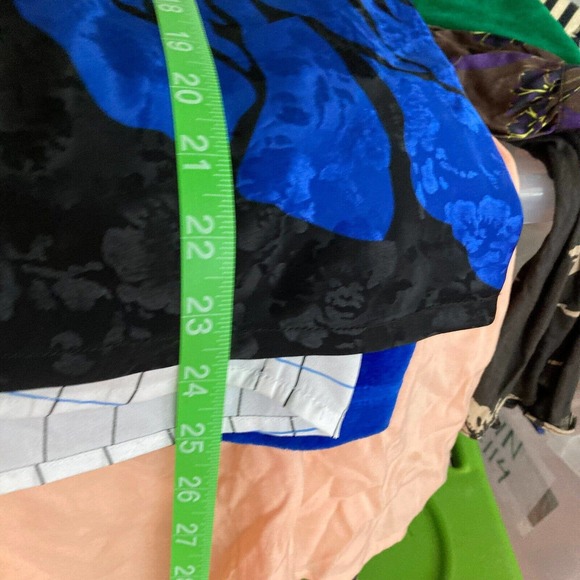 Annie Corvall Shirt Womens Sz 10 Vintage Blue Black Floral High Neck‎ Tie - Picture 8 of 9